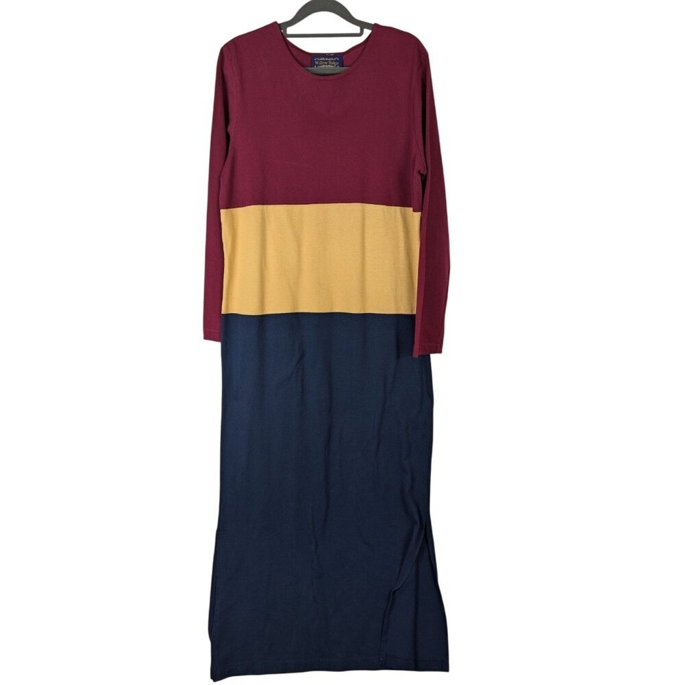Willow Ridge Maxi T Shirt Dress Size M Colorblock Classic Simple Pullover Slits
